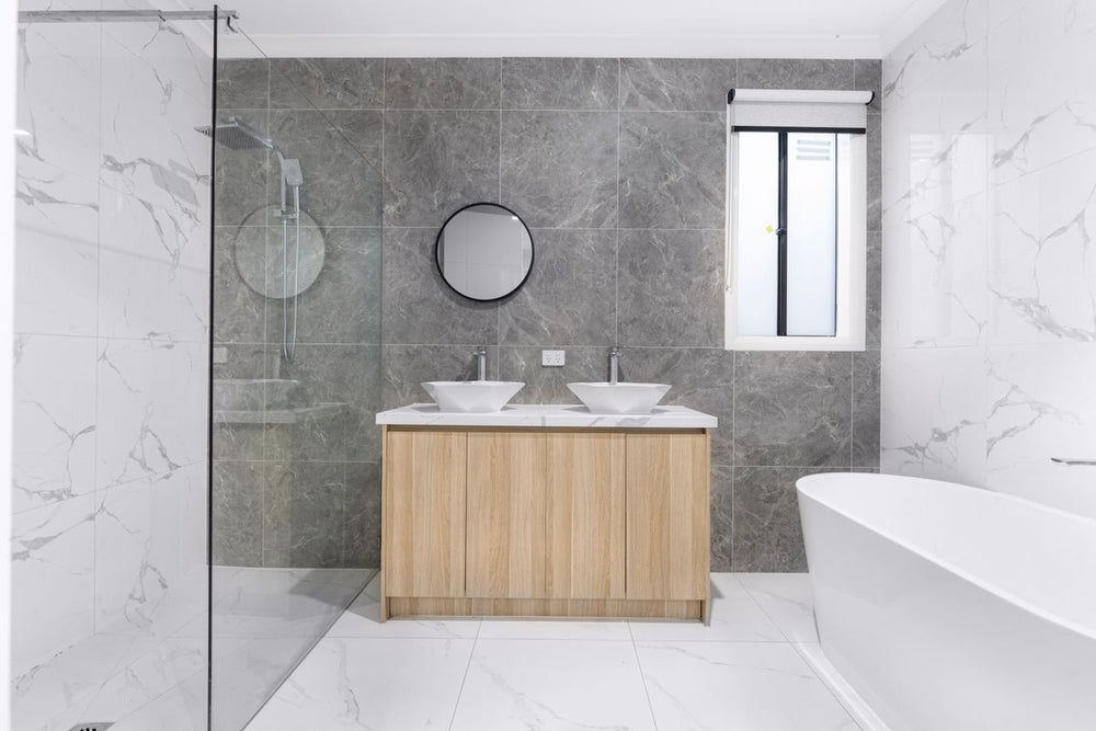 Nordic double vanity with bowl basins